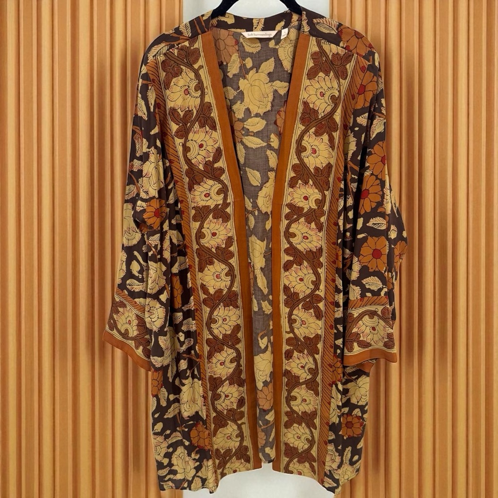 Soft Surroundings Floral Kimono Cardigan - Brown and Tan